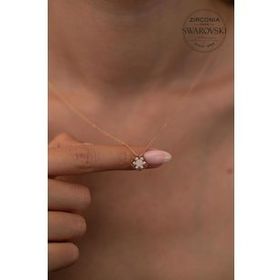 Swarovski Taşlı Kar Tanesi Model Rose Kaplama Zirconia Gümüş Kolye