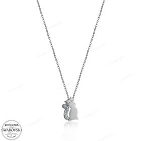 Swarovski Taşlı Kedi 925 Ayar Gümüş Kolye