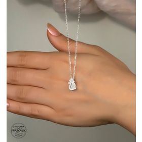 Swarovski Taşlı Kedi 925 Ayar Gümüş Kolye