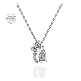 Swarovski Taşlı Kedi 925 Ayar Gümüş Kolye