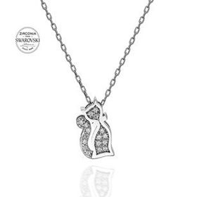 Swarovski Taşlı Kedi 925 Ayar Gümüş Kolye