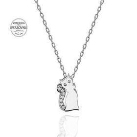 Swarovski Taşlı Kedicik 925 Ayar Gümüş Kolye