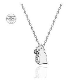 Swarovski Taşlı Kedicik 925 Ayar Gümüş Kolye