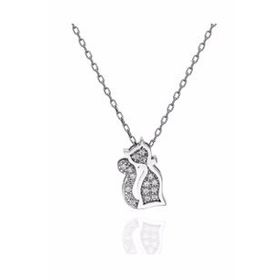 Swarovski Taşlı Kedicik 925 Ayar Gümüş Kolye