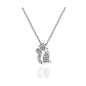 Swarovski Taşlı Kedicik 925 Ayar Gümüş Kolye