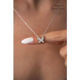 Swarovski Taşlı Kelebek Model 925 Ayar Gümüş Kolye