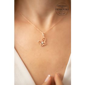 Swarovski Taşlı Kelebek Model Rose Kaplama Zirconia Gümüş Kolye