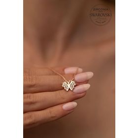 Swarovski Taşlı Kelebek Model Rose Kaplama Zirconia Gümüş Kolye