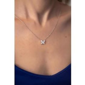 Swarovski Taşlı Kelebek Model Zirconia Gümüş Kolye