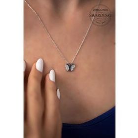 Swarovski Taşlı Kelebek Model Zirconia Gümüş Kolye