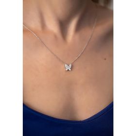 Swarovski Taşlı Kelebek Model Zirconia Gümüş Kolye