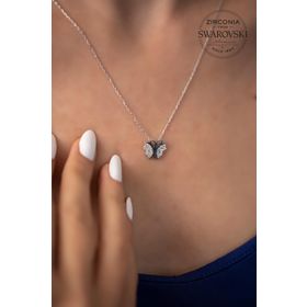 Swarovski Taşlı Kelebek Model Zirconia Gümüş Kolye