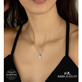 Swarovski Taşli Kiz Çocuk Figürü 925 Ayar Gümüş Kolye
