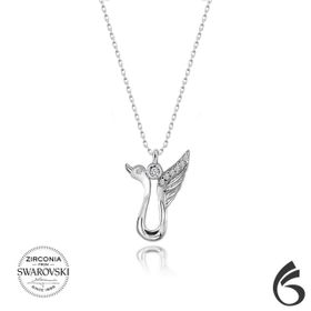 Swarovski Taşlı Kuğu 925 Ayar Gümüş Kolye