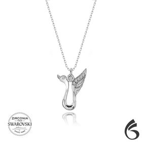 Swarovski Taşlı Kuğu 925 Ayar Gümüş Kolye
