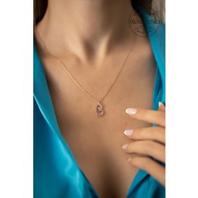 Swarovski Taşlı Küp Model Rose Kaplama Zirconia Gümüş Kolye