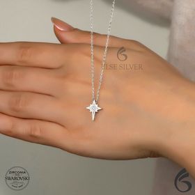 Swarovski Taşlı Kutup Yıldızı 925 Ayar Gümüş Kolye