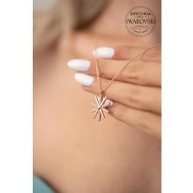 Swarovski Taşlı Kutup Yıldızı Model Rose Kaplama Zirconia Gümüş Kolye