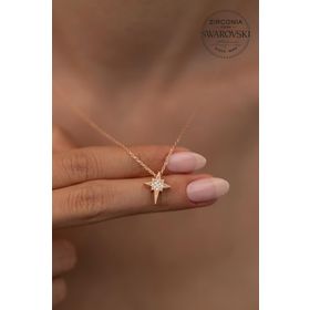 Swarovski Taşlı Kutup Yıldızı Model Rose Kaplama Zirconia Gümüş Kolye