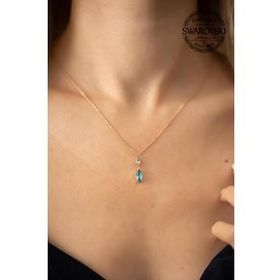Swarovski Taşlı Mekik Model Rose Kaplama Crystal Gümüş Kolye