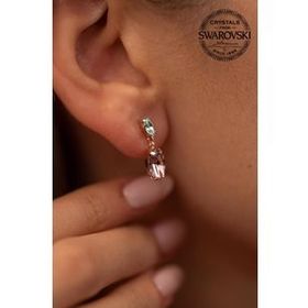 Swarovski Taşlı Mekik Model Rose Kaplama Gümüş Crystal Küpe