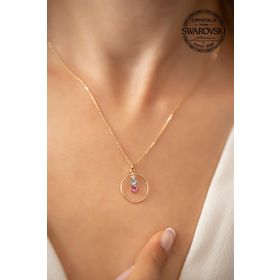 Swarovski Taşlı Mix Üçtaşlı Halka Model Rose Kaplama Crystal Gümüş Kolye
