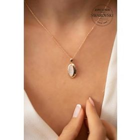 Swarovski Taşlı Oval Model Rose Kaplama Zirconia Gümüş Kolye