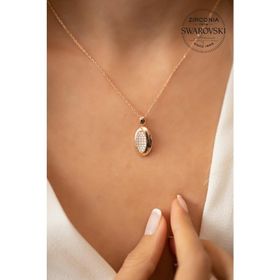 Swarovski Taşlı Oval Model Rose Kaplama Zirconia Gümüş Kolye