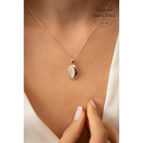 Swarovski Taşlı Oval Model Rose Kaplama Zirconia Gümüş Kolye
