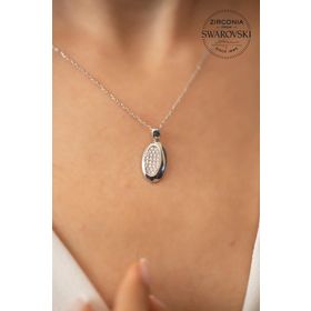 Swarovski Taşlı Oval Model Zirconia Gümüş Kolye
