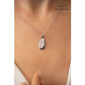 Swarovski Taşlı Oval Model Zirconia Gümüş Kolye