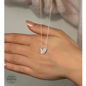 Swarovski Taşlı Serçe Kuşu 925 Ayar Gümüş Kolye