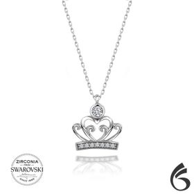 Swarovski Taşlı Taç 925 Ayar Gümüş Kolye