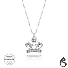 Swarovski Taşlı Taç 925 Ayar Gümüş Kolye