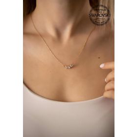Swarovski Taşlı Üç Taş Model Rose Kaplama Crystal Gümüş Kolye