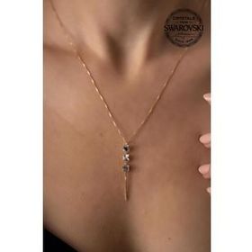 Swarovski Taşlı Üç Taş Model Rose Kaplama Crystal Gümüş Kolye
