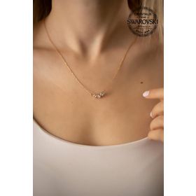 Swarovski Taşlı Üç Taş Model Rose Kaplama Crystal Gümüş Kolye