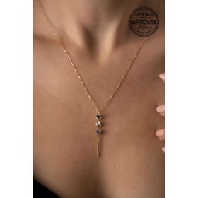 Swarovski Taşlı Üç Taş Model Rose Kaplama Crystal Gümüş Kolye