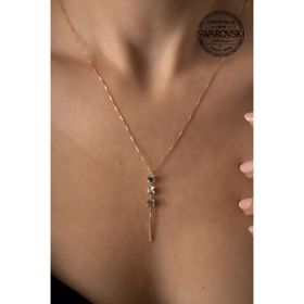 Swarovski Taşlı Üç Taş Model Rose Kaplama Crystal Gümüş Kolye