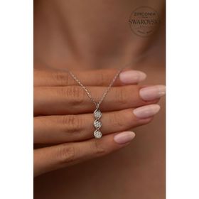 Swarovski Taşlı Üç Taş Model Zirconia Gümüş Kolye