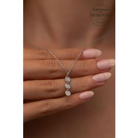 Swarovski Taşlı Üç Taş Model Zirconia Gümüş Kolye