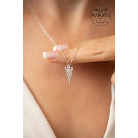Swarovski Taşlı Üçgen Model Zirconia Gümüş Kolye