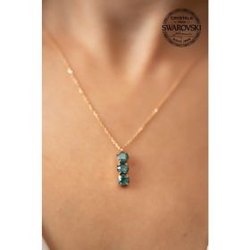 Swarovski Taşlı Üçtaş Model Rose Kaplama Crystal Gümüş Kolye