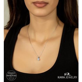 Swarovski Tek Taş 3 925 Ayar Gümüş Kolye