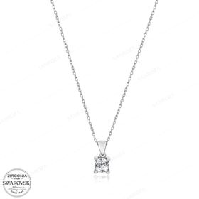 Swarovski Tek Taş 925 Ayar Gümüş Kolye