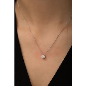 Swarovski Tektaş Rodyum Kaplama 925 Ayar Gümüş Kolye