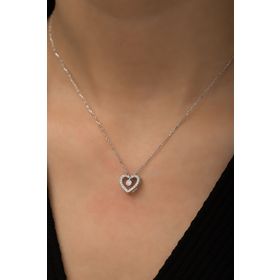 Swarovski Tektaşlı Kalp Rodyum Kaplama 925 Ayar Gümüş Kolye