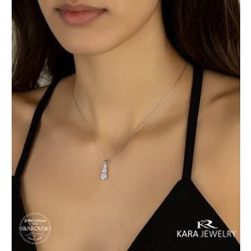 Swarovski Üç Taşli Süzme 925 Ayar Gümüş Kolye