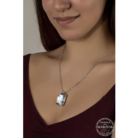Swarovski Union Crystal Kadın Büyük Parlak Octagan Gümüş Kolye