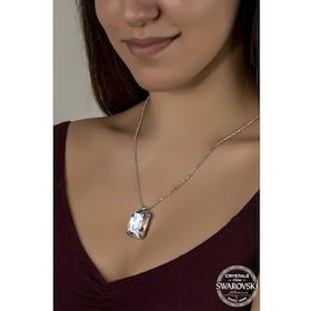 Swarovski Union Crystal Kadın Büyük Parlak Octagan Gümüş Kolye